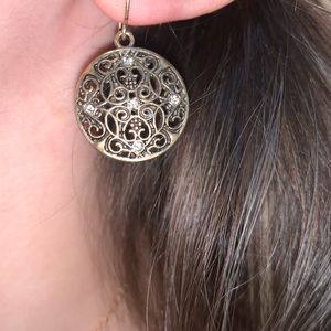 Gold tone medallion stone earrings